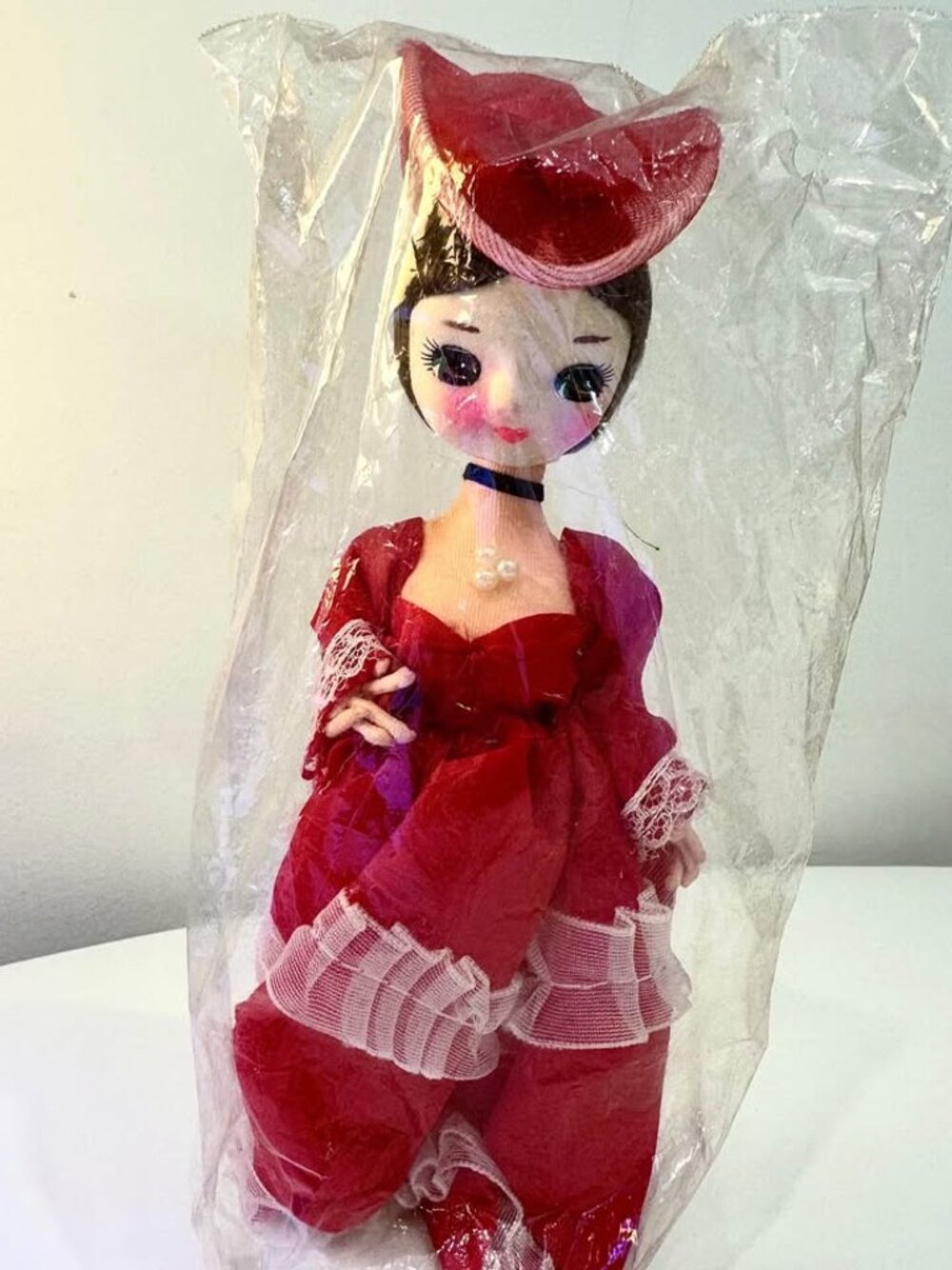 Vintage 70s New Bradley Big Eye Poseable Doll with Stand Made in Korea
